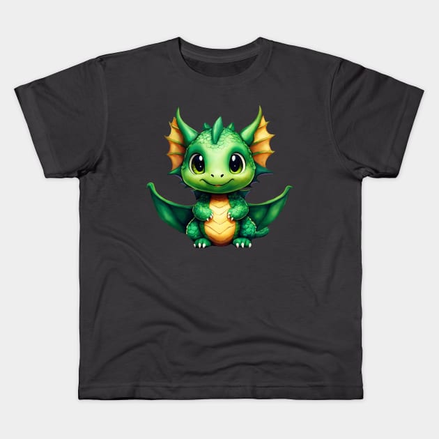 Funny green dragon Kids T-Shirt by Mariia Tsymbala